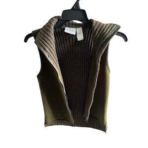 Liz Claiborne Olive‎ Green Knit Vest Sleeveless Sweater Ribbed Zip Up S